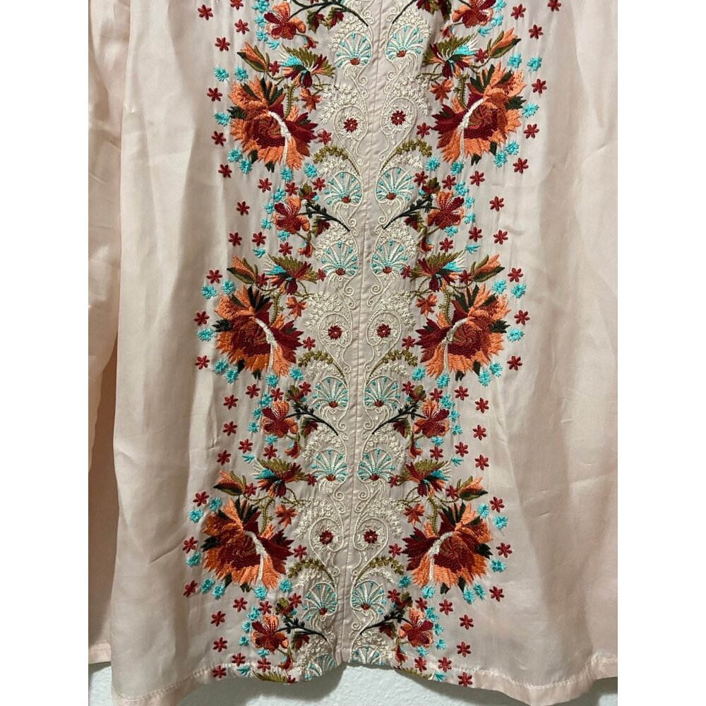 Sundance Women's‎ Floral Embroidered Boho Pale Pink Long Sleeve Blouse Medium - Picture 2 of 7